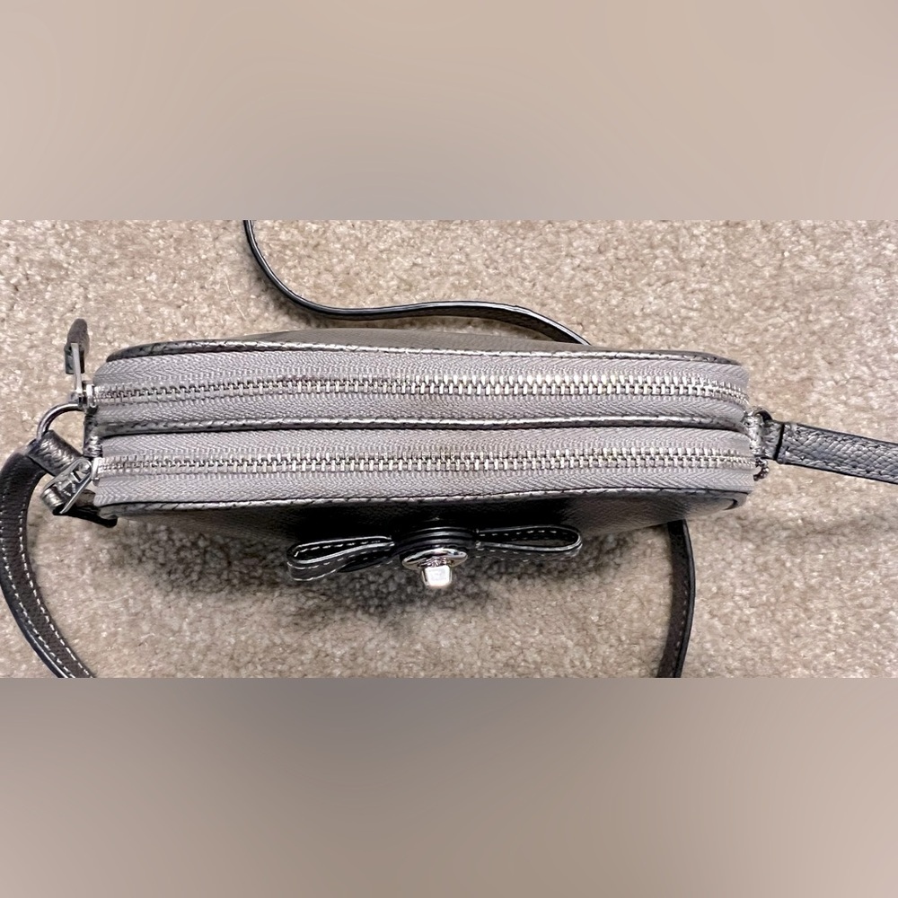 Coach Metallic Silver Leather Mini Crossbody Bag with Turnlock Bow Detail - Picture 9 of 12